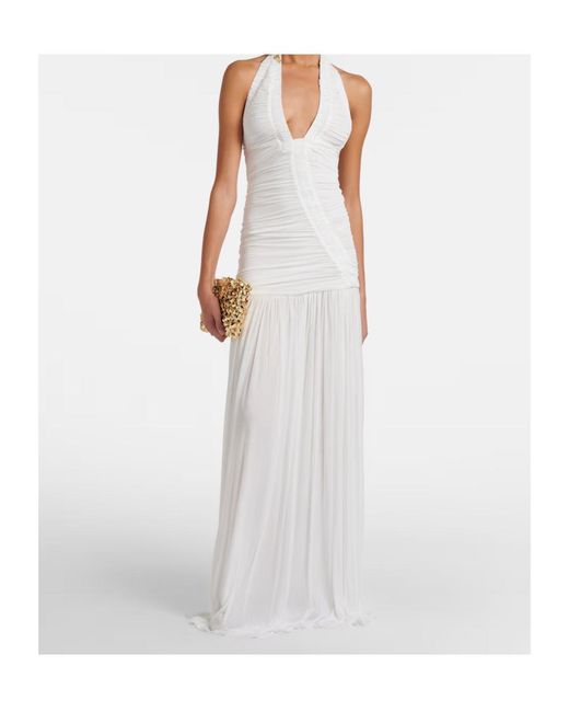 Christopher Esber White Bridal Orion Ruched Halterneck Gown