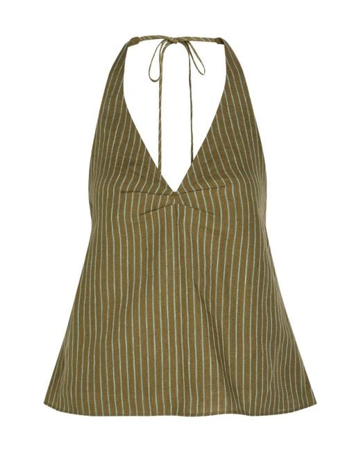 Staud Green Minimalist Striped Camisole Top