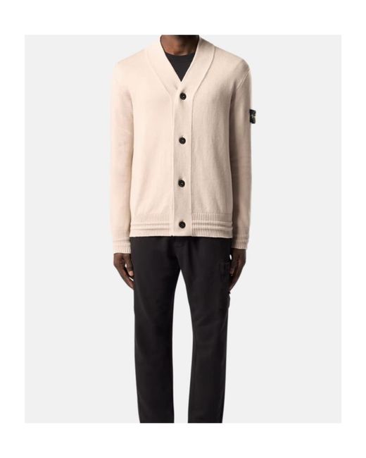 Stone Island Natural Logo Patch V-Neck Cardigan for men