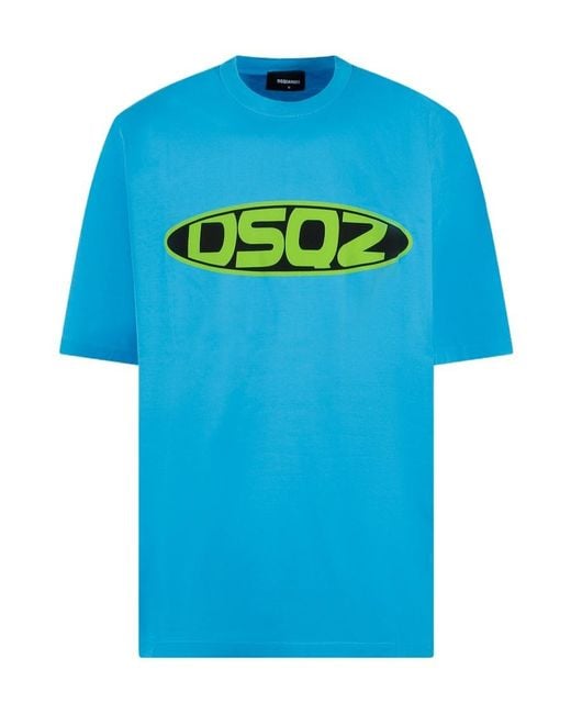 DSquared² Blue Logo-Printed Crewneck T-Shirt for men