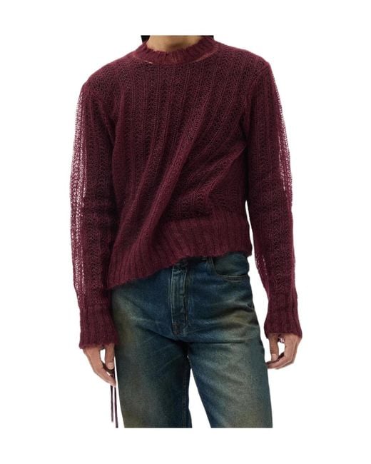 Ann Demeulemeester Red Open-Knit Levar Sweater for men