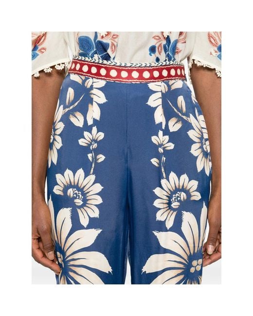 Farm Rio Blue Luna Floral Wide-Leg Pants
