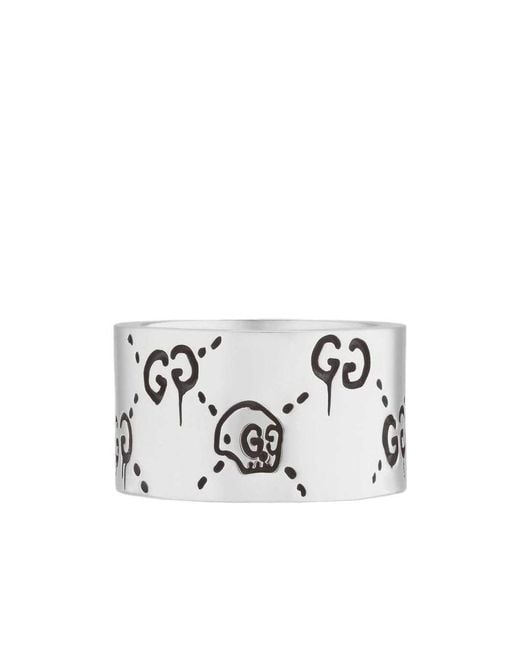 Gucci White Ghost Logo Details Ring