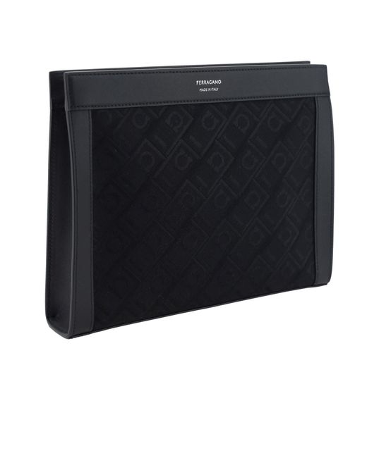 Ferragamo Black Ferragamo Jacquard Logo Printed Pouch for men