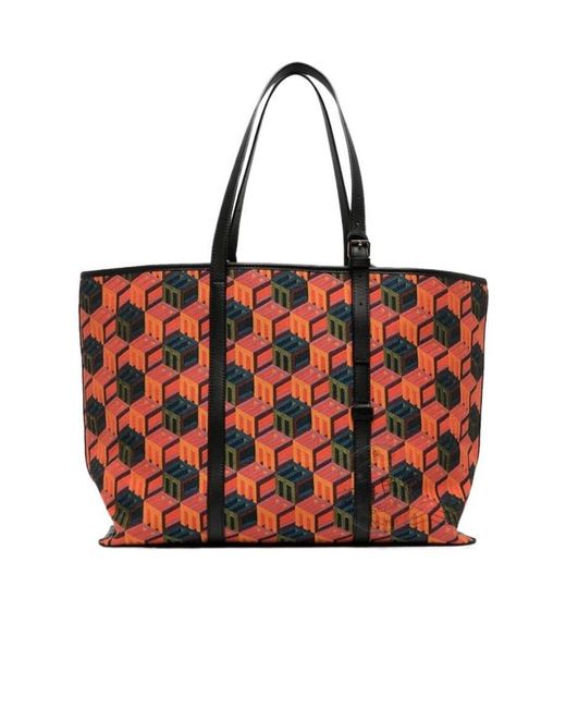 MCM Red Cubic Monogram Jacquard Tote Bag