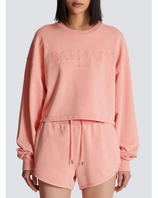 Balmain Pink Logo Embroidered Vintage Sweatshirt