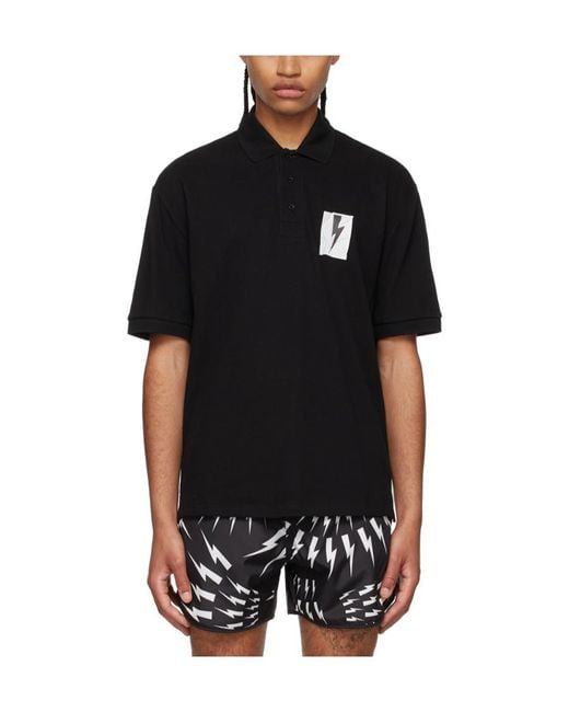 Neil Barrett Black Logo Short-Sleeved Polo Shirt for men