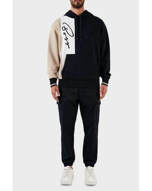 Boss Blue Sullivan Colour-Block Cotton Hoodie for men