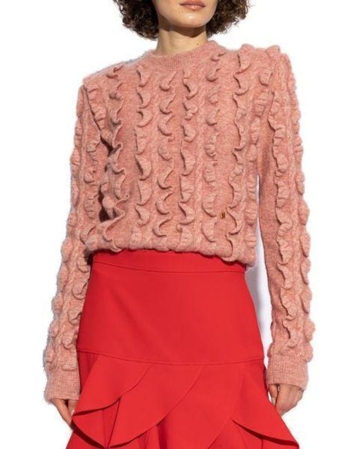 Moschino Pink Ruffled Crewneck Jumper