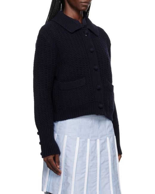 Thom Browne Black Chunky-Knit Merino-Wool Cardigan
