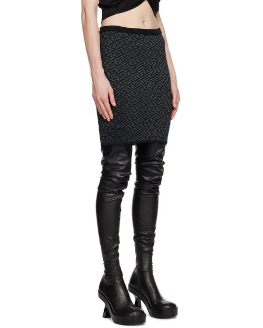 Versace Black Monogram-Jacquard Knit Skirt