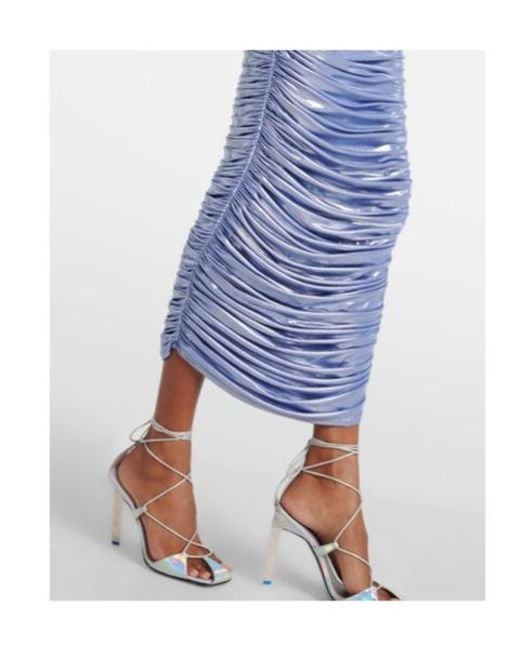 Alex Perry Blue Ruched Lamé Midi Dress