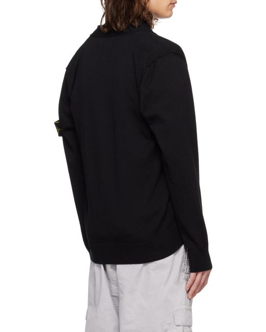 Stone Island Black V-Neck Button-Up Cardigan for men