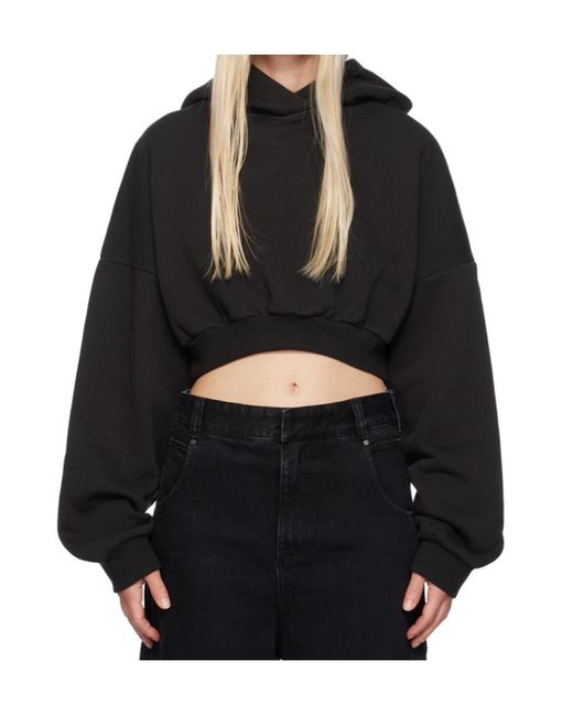 Entire studios Black Long Sleeved Heavy Cropped Hoodie for men