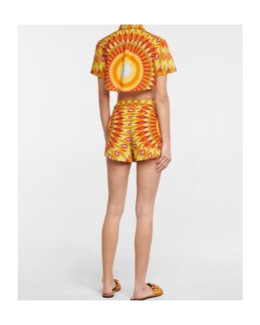 Valentino Orange Printed Silk And Cotton Crop Top