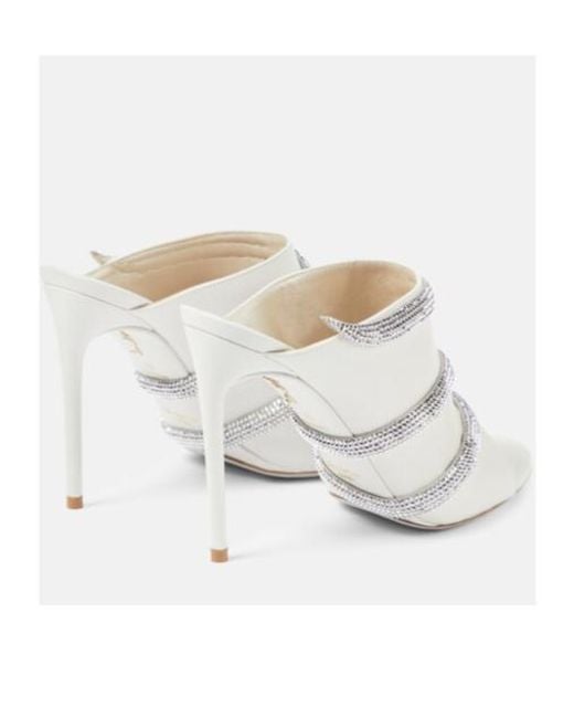 Rene Caovilla White Sally Embellished Leather Mules