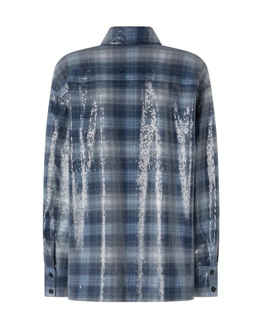 Pinko Blue Overshirt With Check Pattern And Sequins