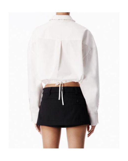 Alexander Wang White Crystal Studded Collar Wrap Shirt