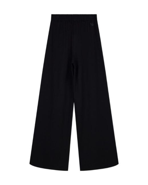 Emporio Armani Blue High-Waist Wide-Leg Punto Milano Pants With Side Zip Vents
