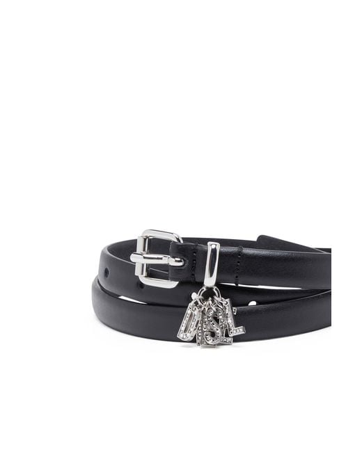 DIESEL White Logo-Charm Leather Belt