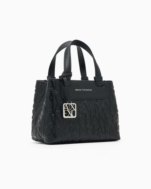 ARMANI EXCHANGE Black Logo-Charm Tote Bag