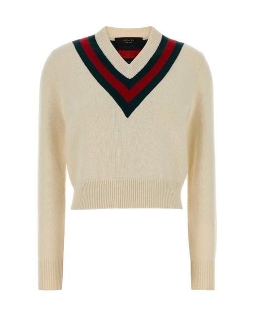 Gucci Natural Web Detailed Fine Knit Jumper