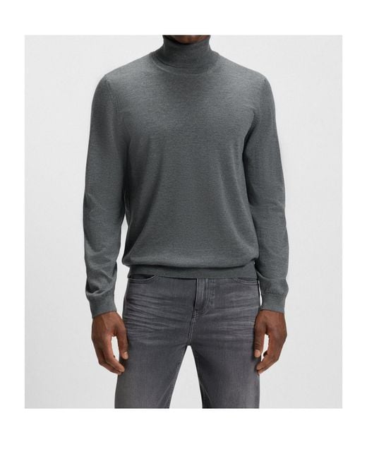 Boss Gray Boss Roll-Neck Knitted Jumper for men