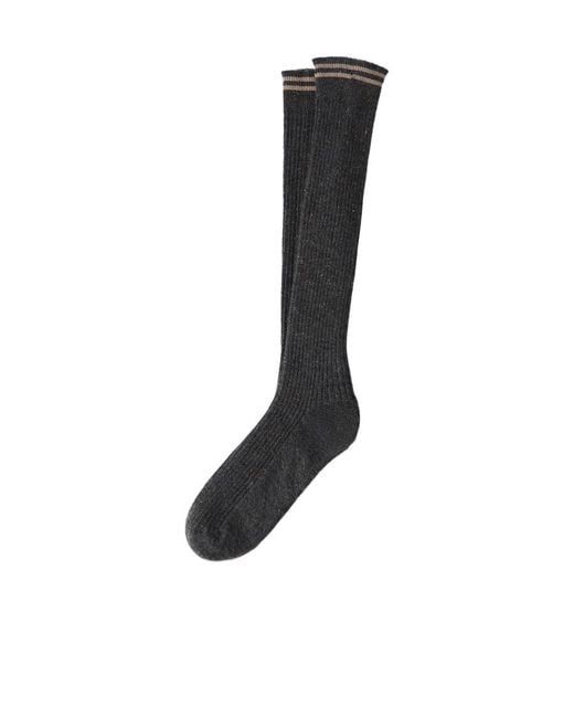 Brunello Cucinelli Black Ribbed Knitted Socks