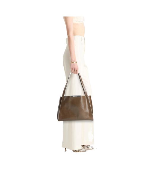 Marni Brown Large Leather Tote Bag