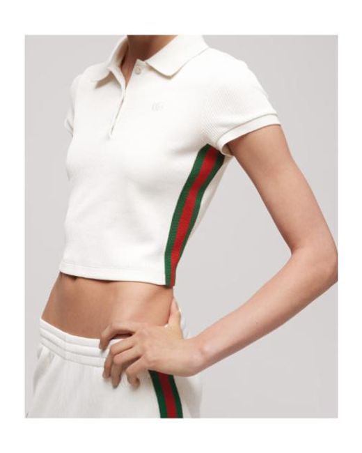 Gucci White Web Detailed Ribbed Jersey Polo Shirt