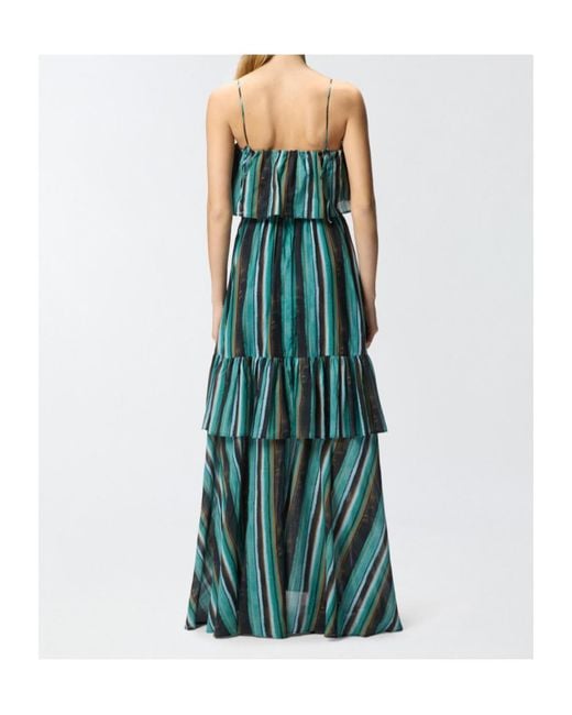Pinko Green Brushed Striped Printed Long Muslin Dress