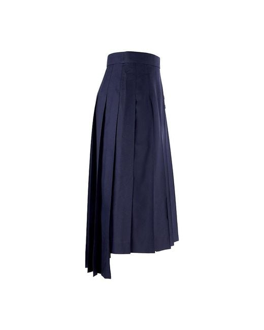 Thom Browne Blue Pleated Asymmetric Midi Skirt