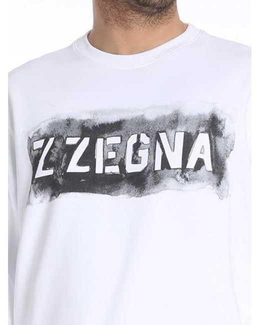 Zegna White Logo Printed Long-Sleeved Sweater for men