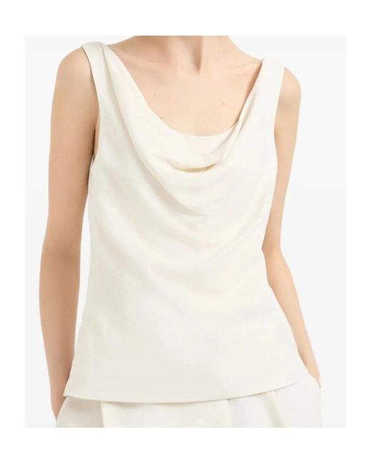 Brunello Cucinelli White Cowl Neck Sleeveless Top