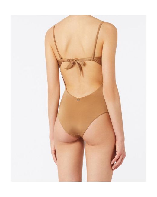Max Mara Brown Shiny Jersey Bandeau Swimsuit