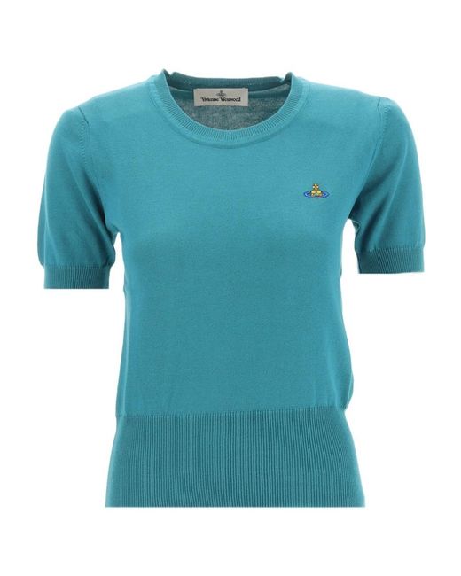 Vivienne Westwood Blue Orb Embroidered Knitted Top