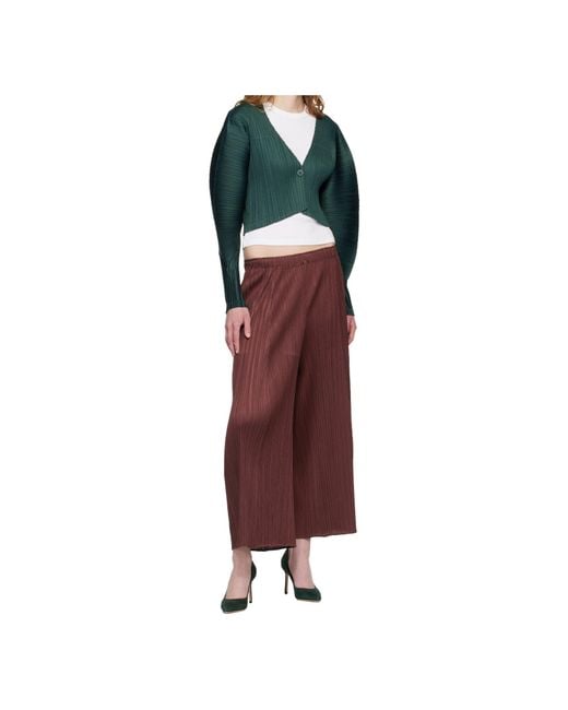 Pleats Please Issey Miyake Green Pleated V-Neck Top