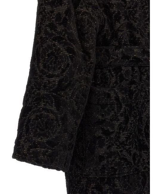 Versace Black All-Over Baroque Shawl Lapels Bathrobe for men