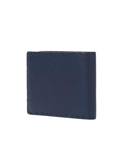 Fendi Blue Selleria Bi-Fold Wallet for men