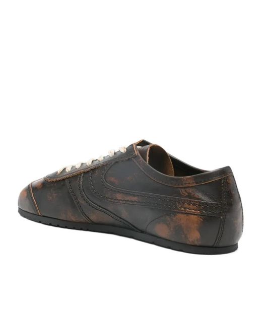 Dries Van Noten Brown Vintage-Effect Low-Top Sneakers