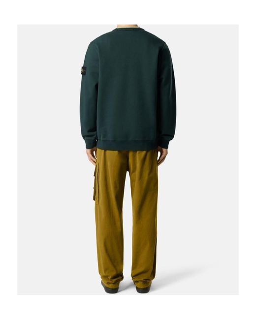 Stone Island Green Regular-Fit Crewneck Sweatshirt With Ribbed Inserts for men