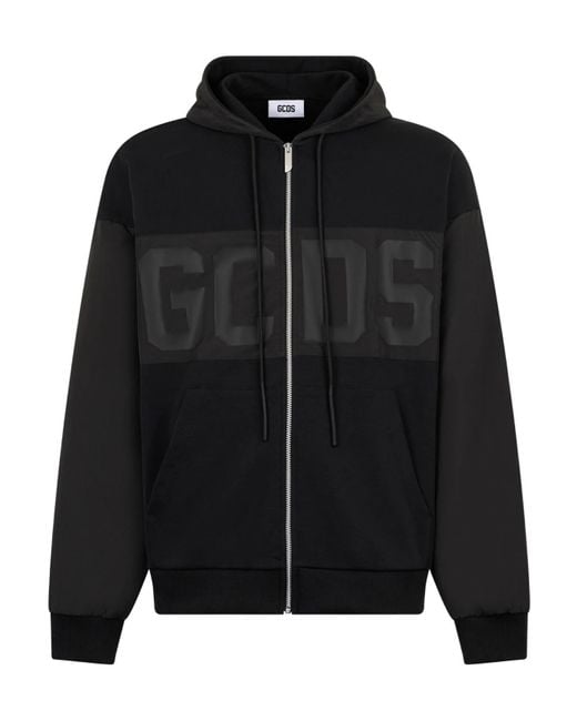 Gcds Black Logo Zip-Fastening Hoodie for men