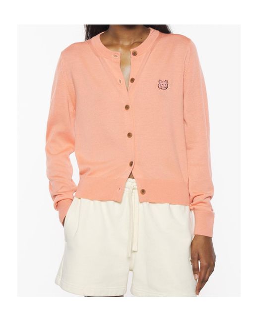 Maison Kitsuné Pink Bold Fox Head Patch Regular Cardigan