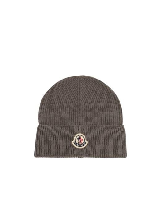 Moncler Brown Logo Cotton Beanie for men