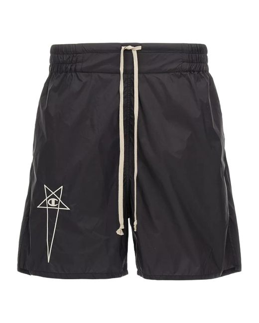 Rick Owens X Champion Black Drawstring Bermuda Shorts for men