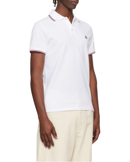 Moncler White Logo Patch Short-Sleeved Polo Shirt for men