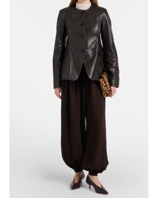 ROTATE BIRGER CHRISTENSEN Black Round-Neck Leather Jacket