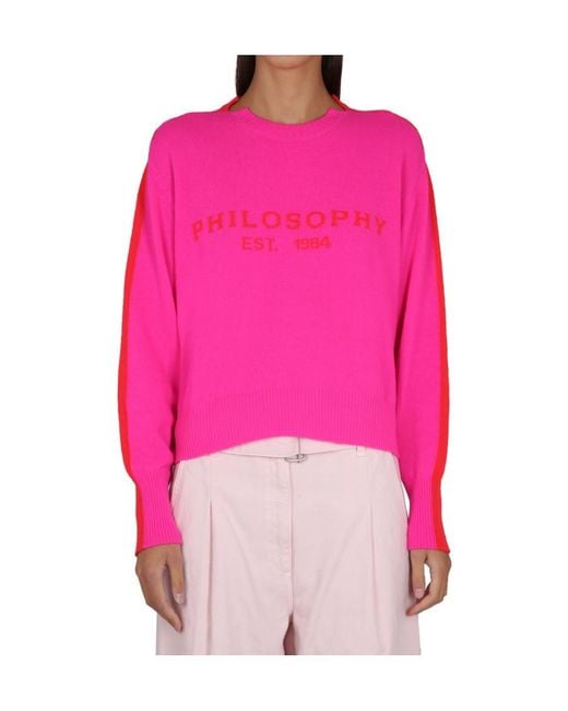 Philosophy Di Lorenzo Serafini Pink Two-Toned Crewneck Knitted Jumper