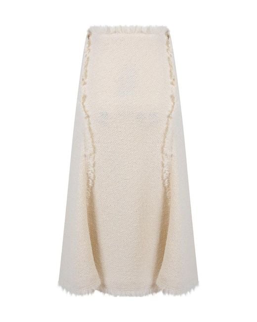 Alberta Ferretti White Flared Frayed Skirt