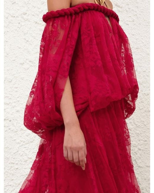 Zimmermann Red Luna Braided Lace Maxi Dress